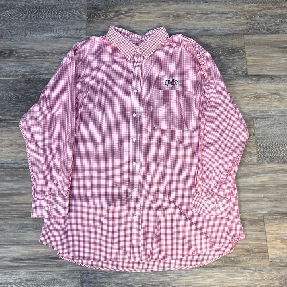 Kansas City Chiefs Cutter & Buck Men’s Button Down Red and White Plaid Shirt